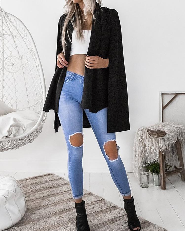 

Trendy Cape Sleeve Blazer Coat, Black