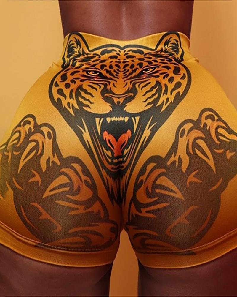 

Letter Animal Print High Waist Casual Shorts, Style5
