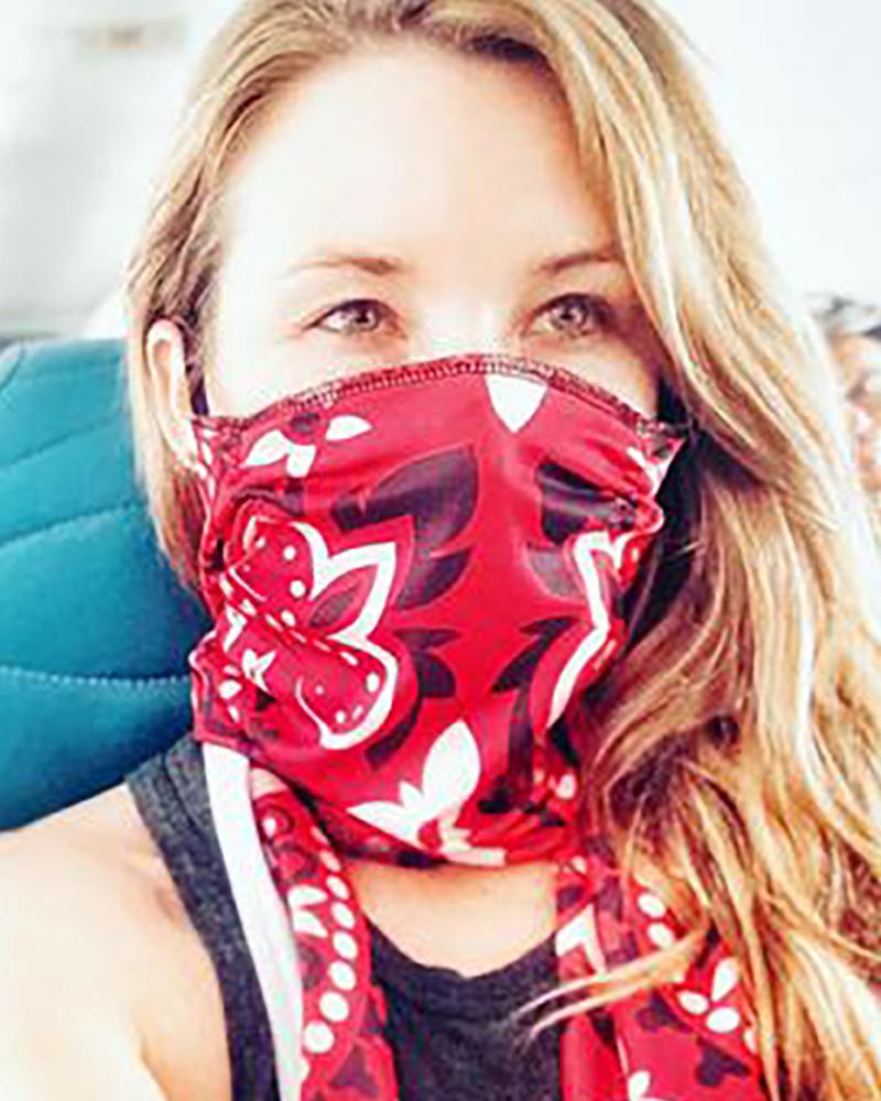 

Snakeskin / Floral / Paisley Print Breathable Scarf Face Mask, Red