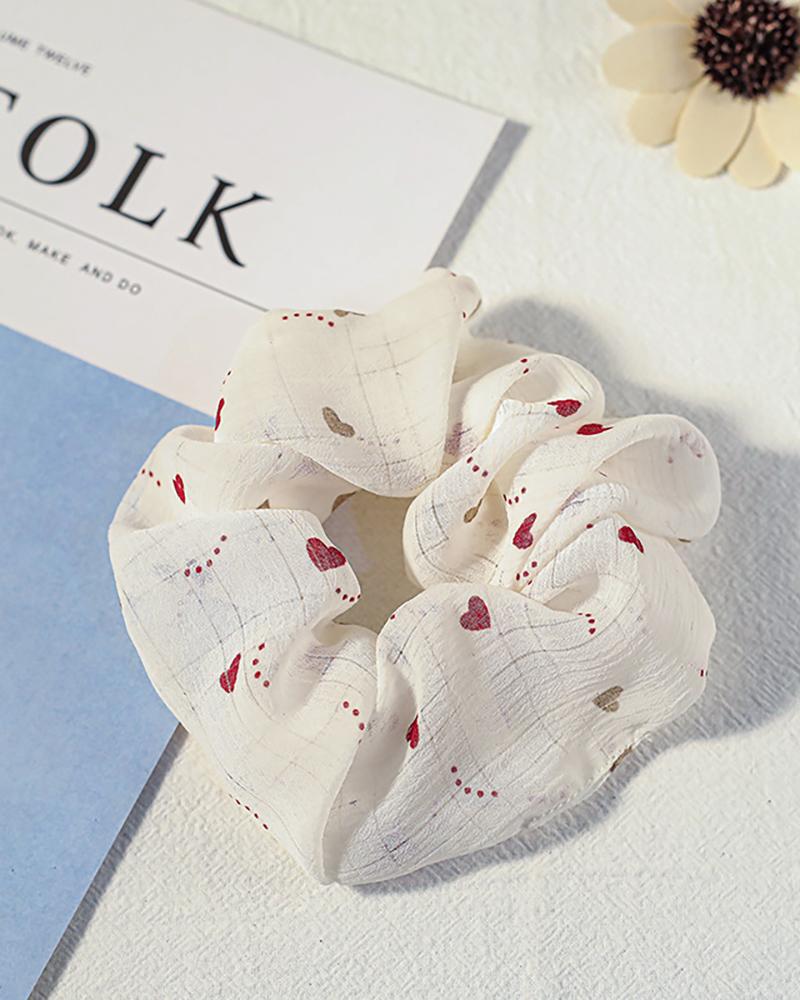 

Floral / Heart Print Scrunchie, White