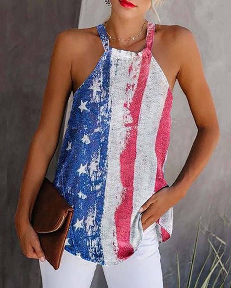 

Flag Print Sleeveless Casual Top, Multicolor