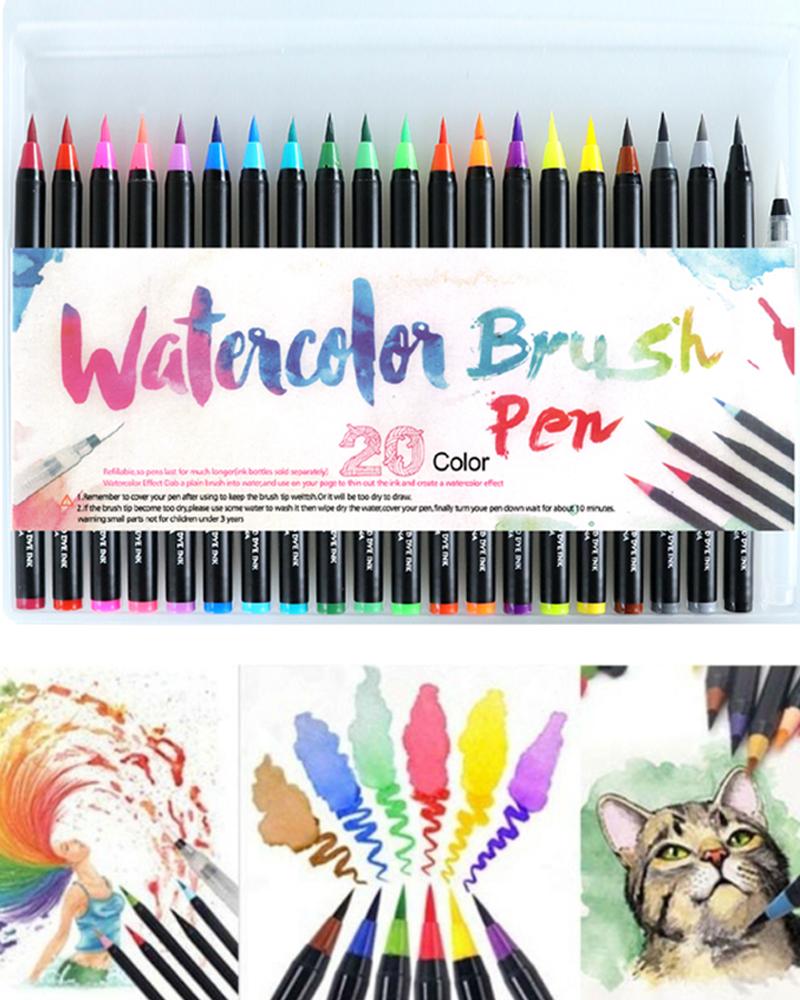 

20 Colors Art Marker Watercolor Brush Pens, Multicolor