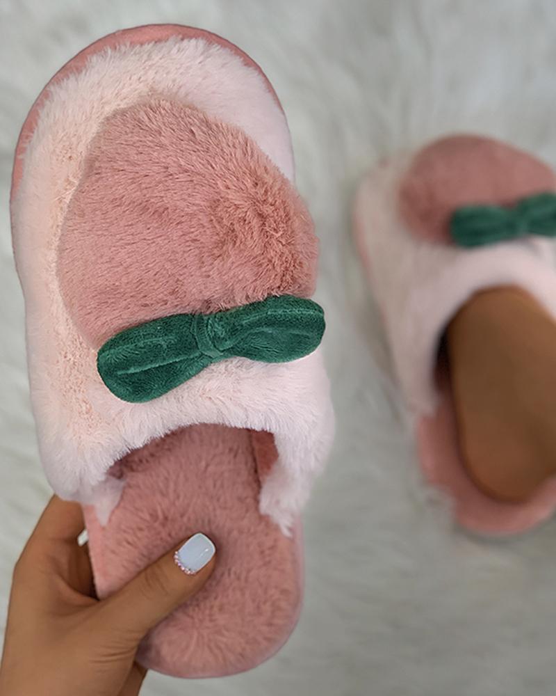 

Peach Pattern Colorblock Fluffy Slippers, Pink