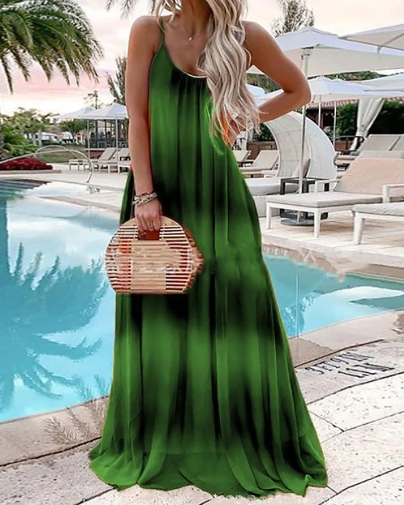 

Spaghetti Strap Tie Dye Casual Maxi Women Dress, Green