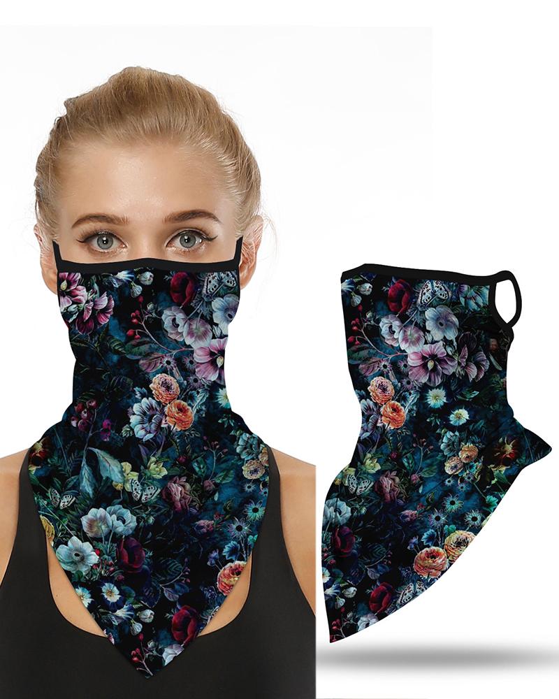 

Floral Print Breathable Ear Loop Face Cover Windproof Motorcycling Dust Outdoors, Black