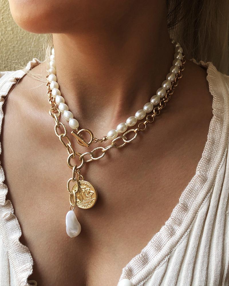 

Roman Coin & Beaded Layered Necklace, Gold