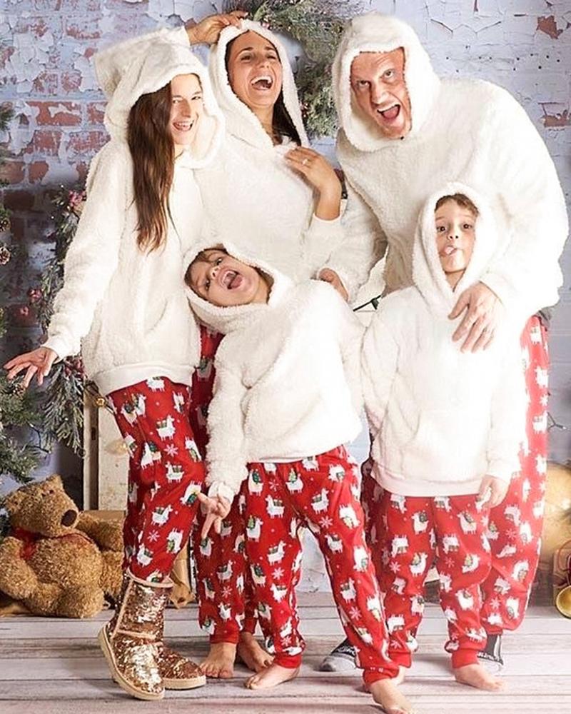 

Christmas Hooded Long Sleeve Pajama Set For Kids, White