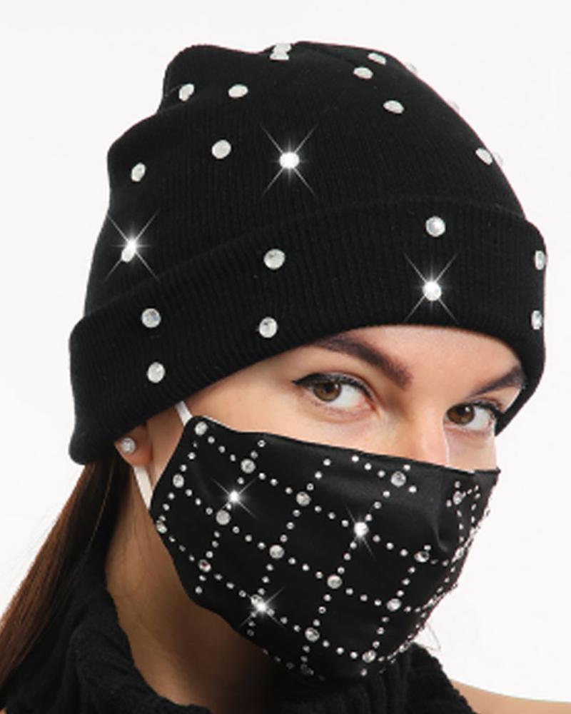 Studded Cuffed Beanie With Face Mask Online. Discover hottest trend
