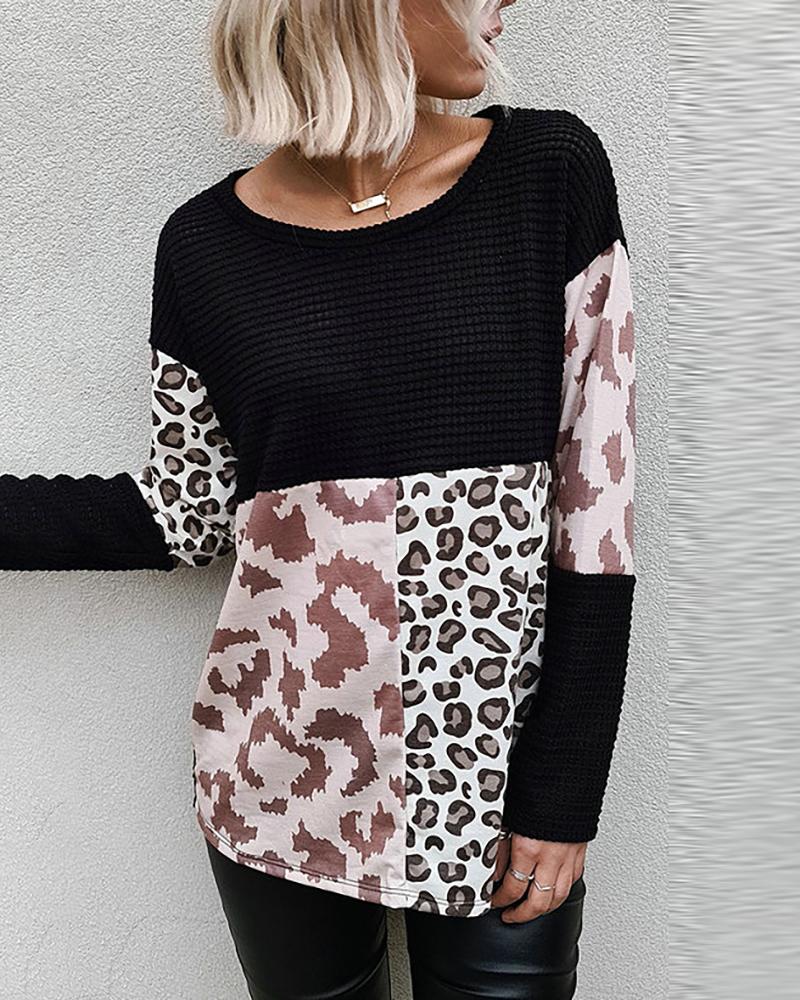 

Cheetah Print Colorblock Casual Top, Leopard