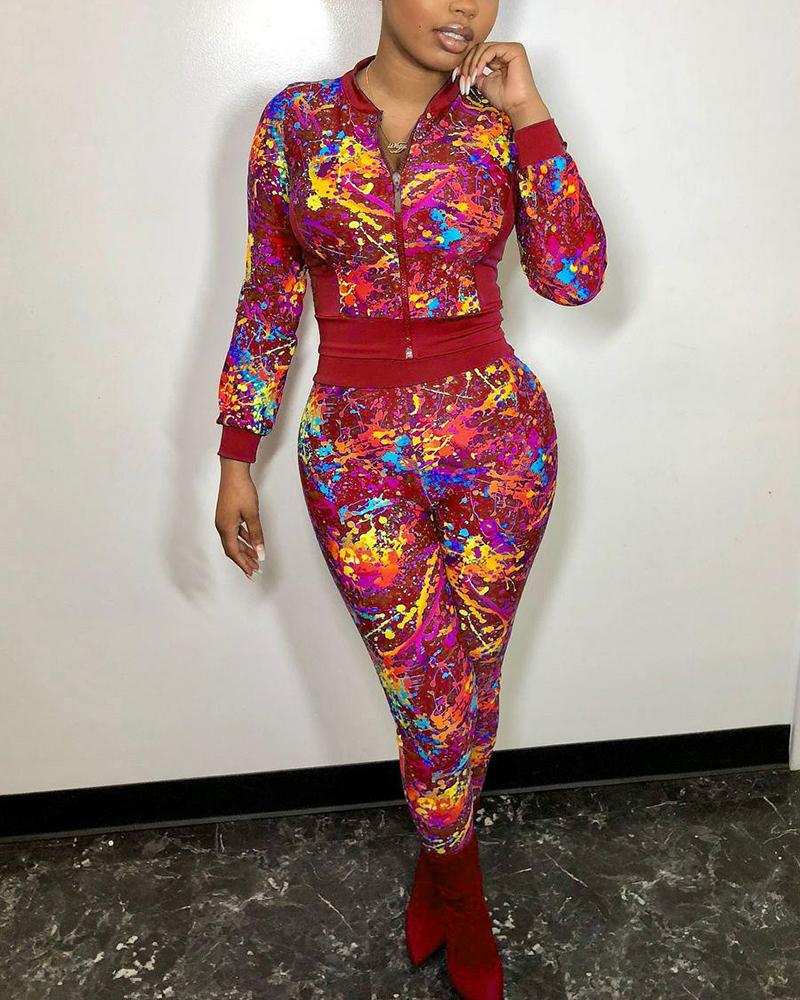 

Multicolor Tie Dye Long Sleeve Pant Sets, Red