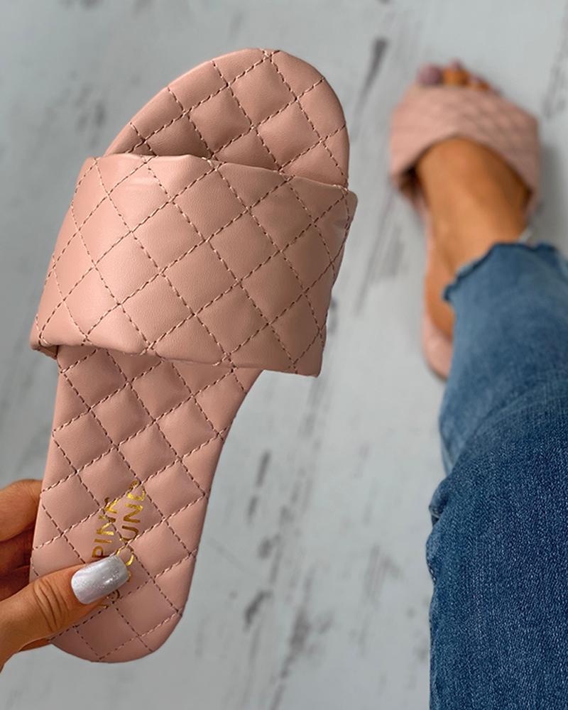 

Quilted Open Toe Flat Sandals, Pink
