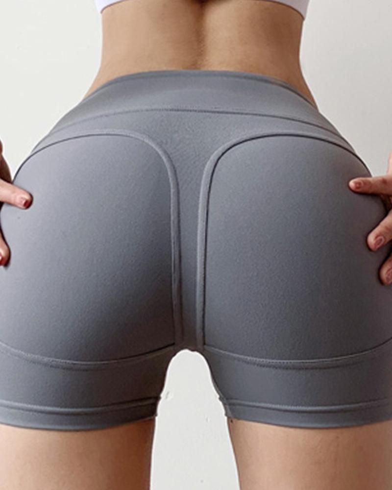 

Solid Skinny High Waist Yoga Shorts, Gray