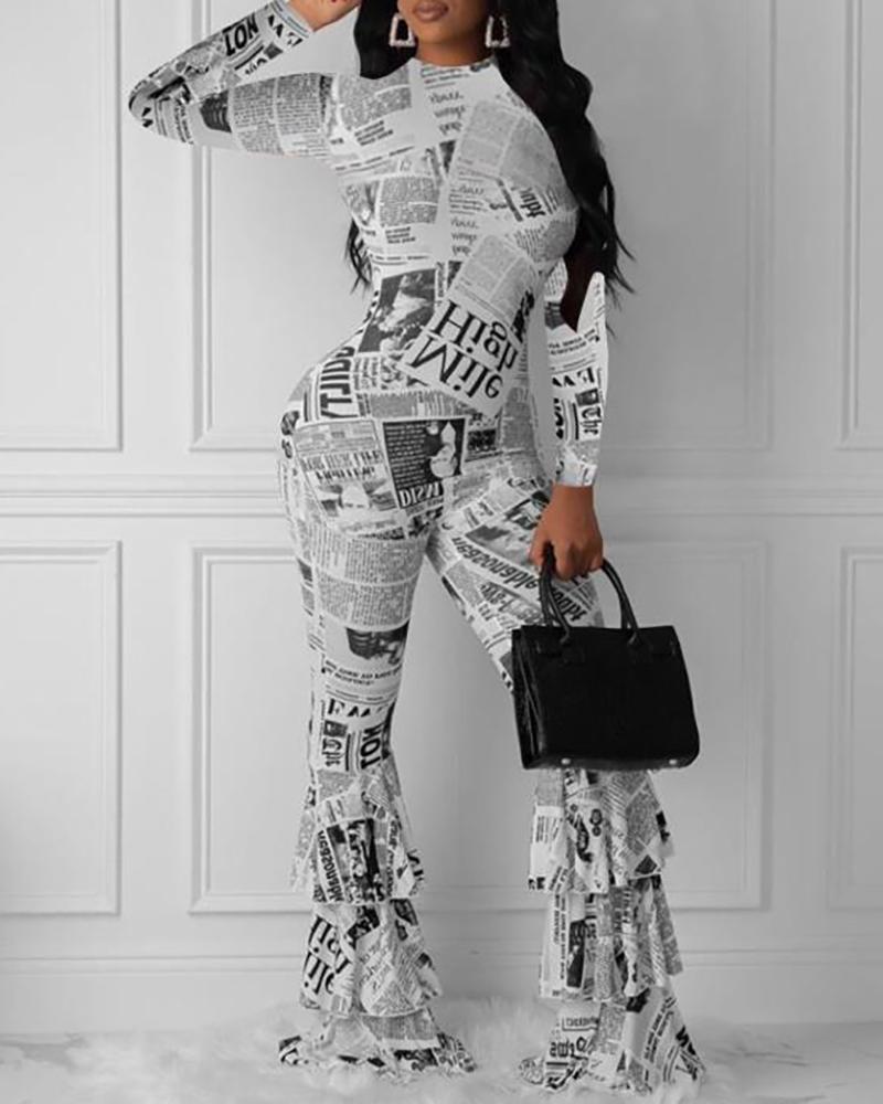 newspaper print jumpsuit