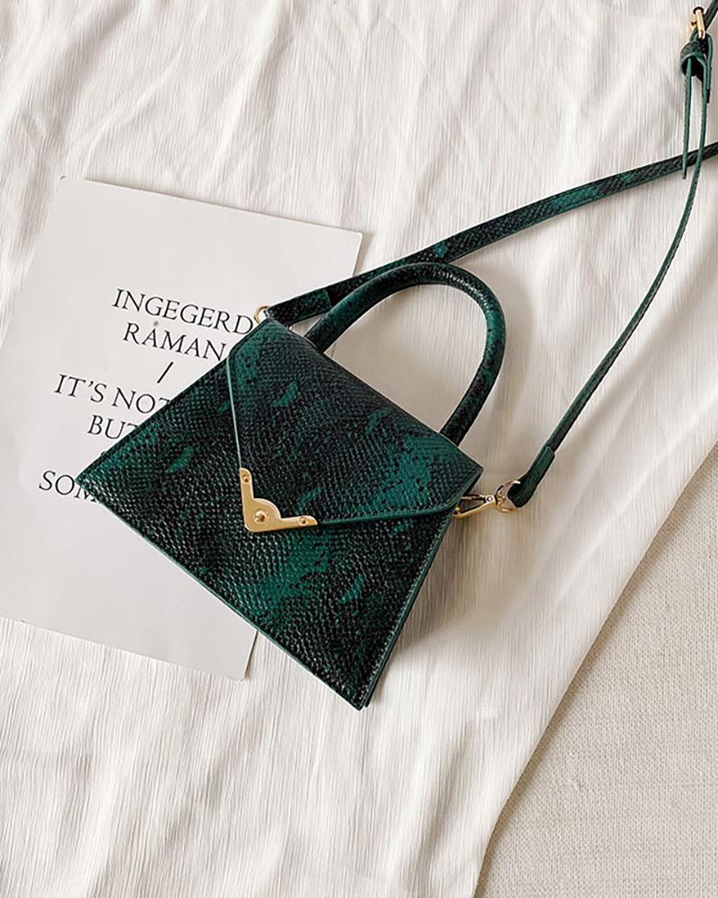 

Snakeskin Lock Satchel Bag, Green