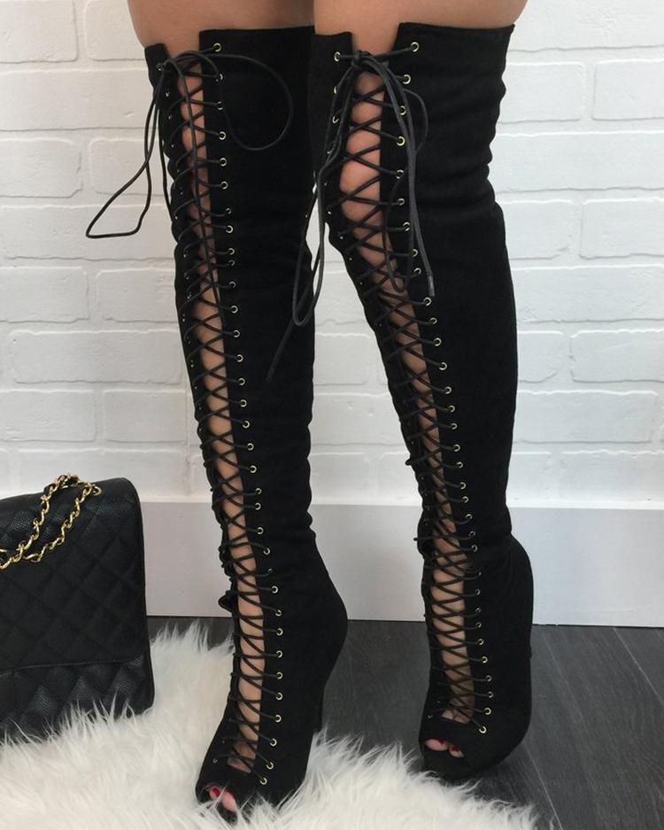 Stylish Lace Up Zipper KneeHigh Boots Online. Discover hottest trend