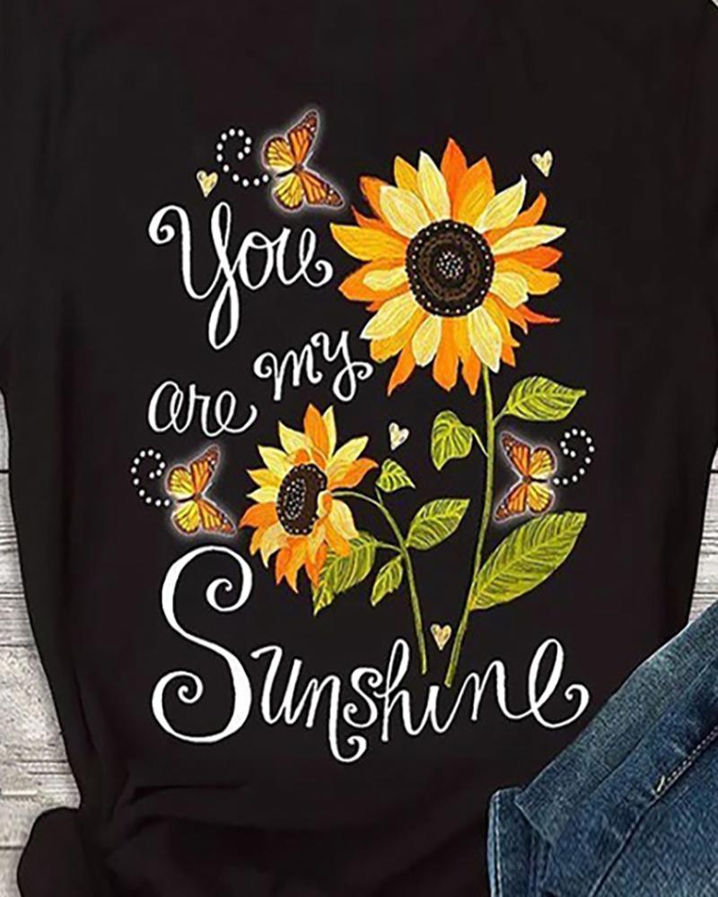 sunflower print short sleeve casual t shirt