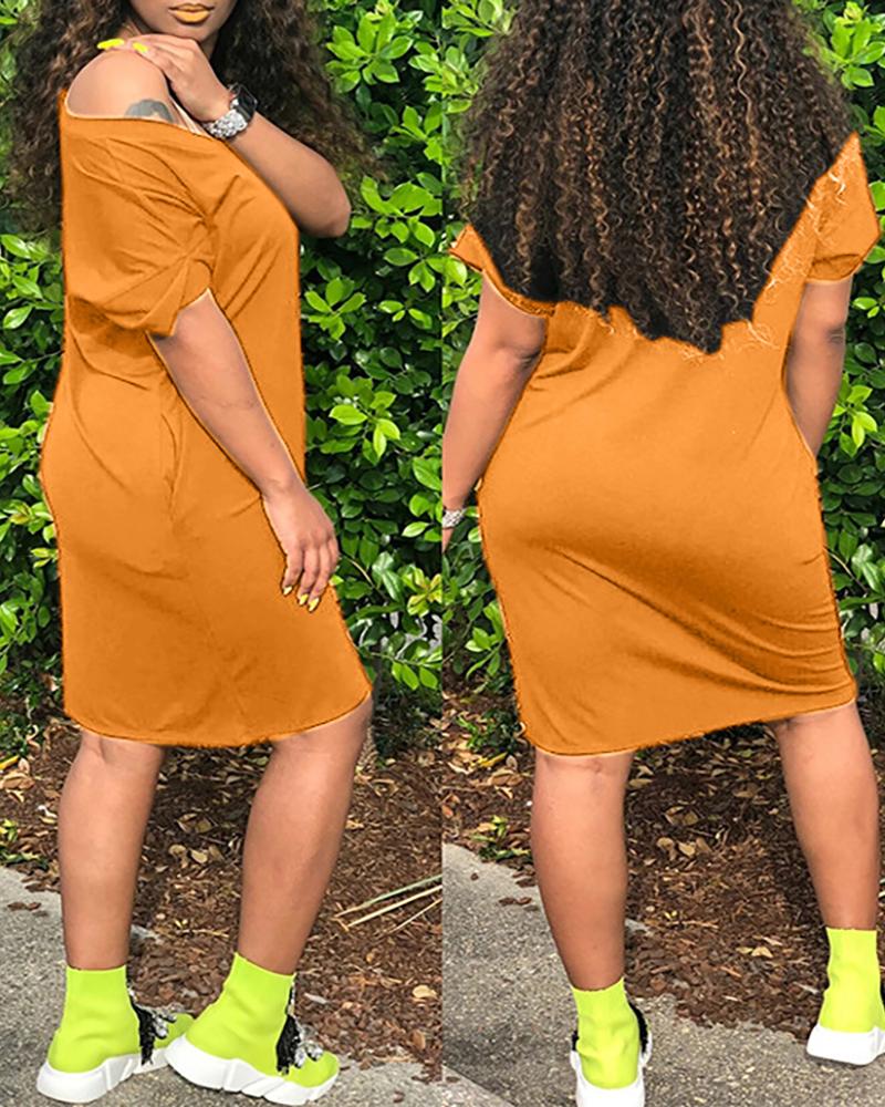 

Plain V Neck Short Sleeve Straight Dress, Yellow