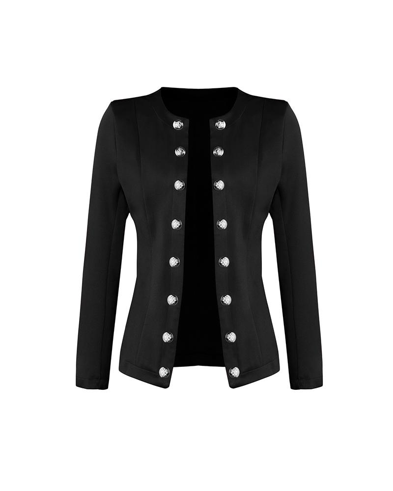 

Solid Button-down Long Sleeve Fitting Jackets, Black