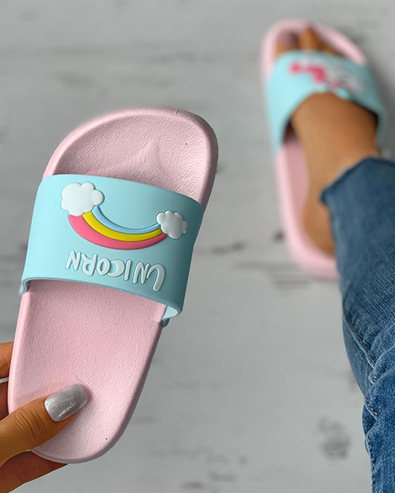 

Letter / Rainbow / Unicorn Pattern Slider Sandals For Childrens, Blue