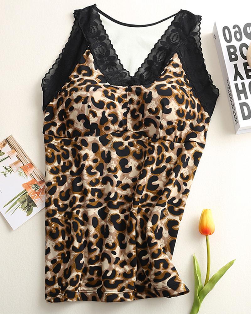 

Floral Print V Neck Lace Trim Padded Vest Thermal Underwear Base Shirt, Yellow