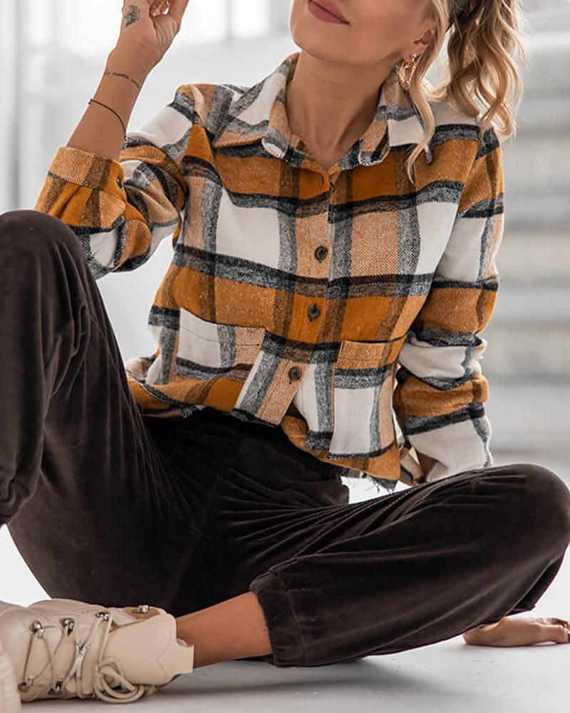 

Plaid Button Design Long Sleeve Shirt, Yellow
