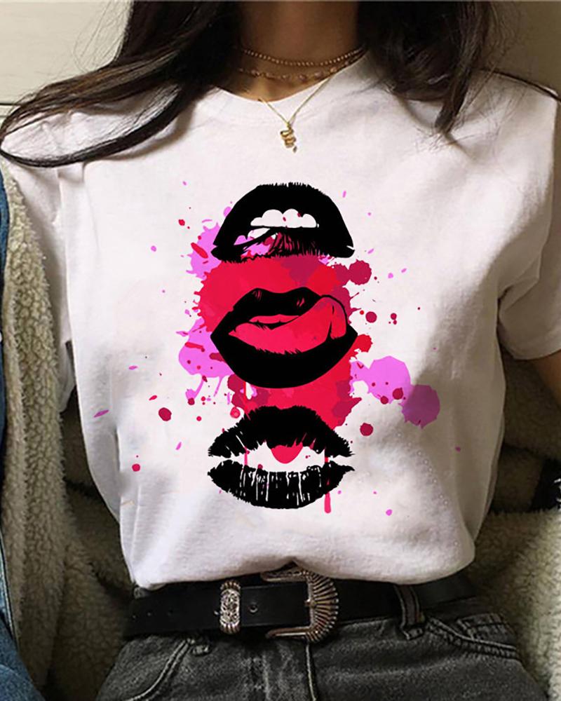 

Lip Print Casual T-shirt, Style3