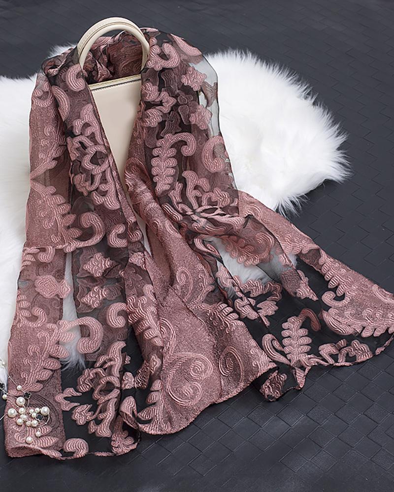 

Graphic Pattern Mesh Scarf, Pink