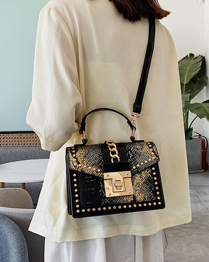 

Retro Crossbody Shoulder Bag Handbag, Black&gold