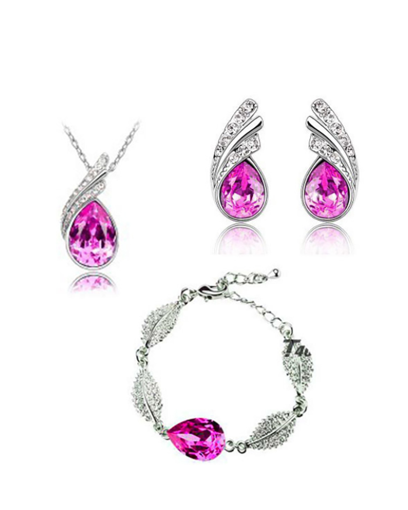 

4PCS Teardrops Stud Pendant Necklace & Earrings & Bracelet Set, Red