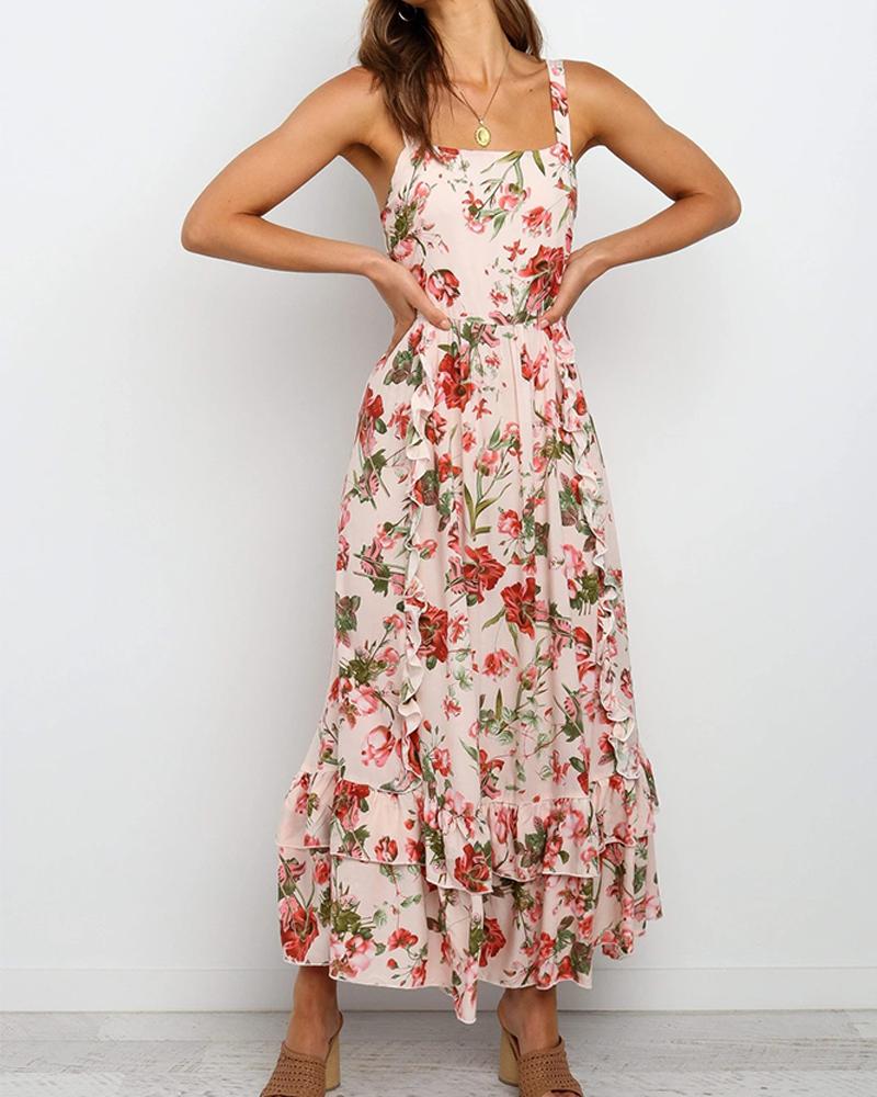 

Floral Print Wide Strap Cami Dress, Pink