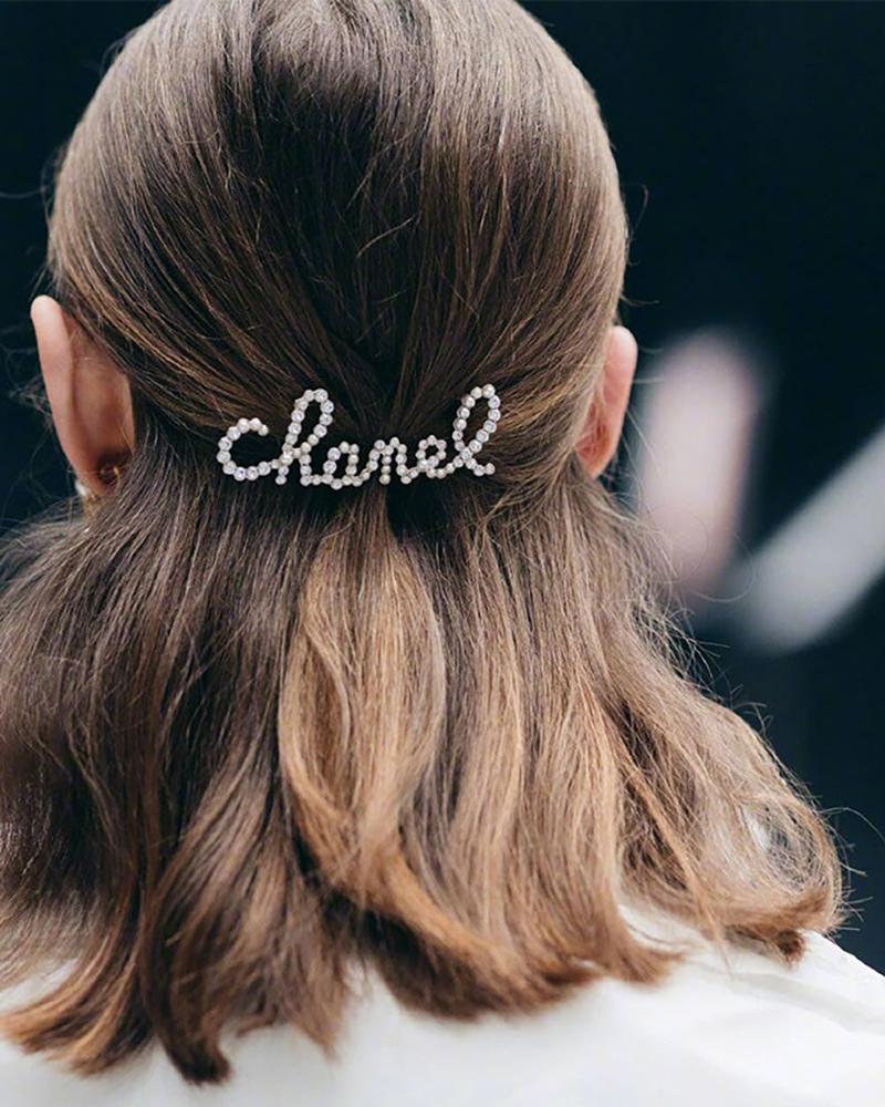 

Letter Pattern Studded Hair Clip, Black