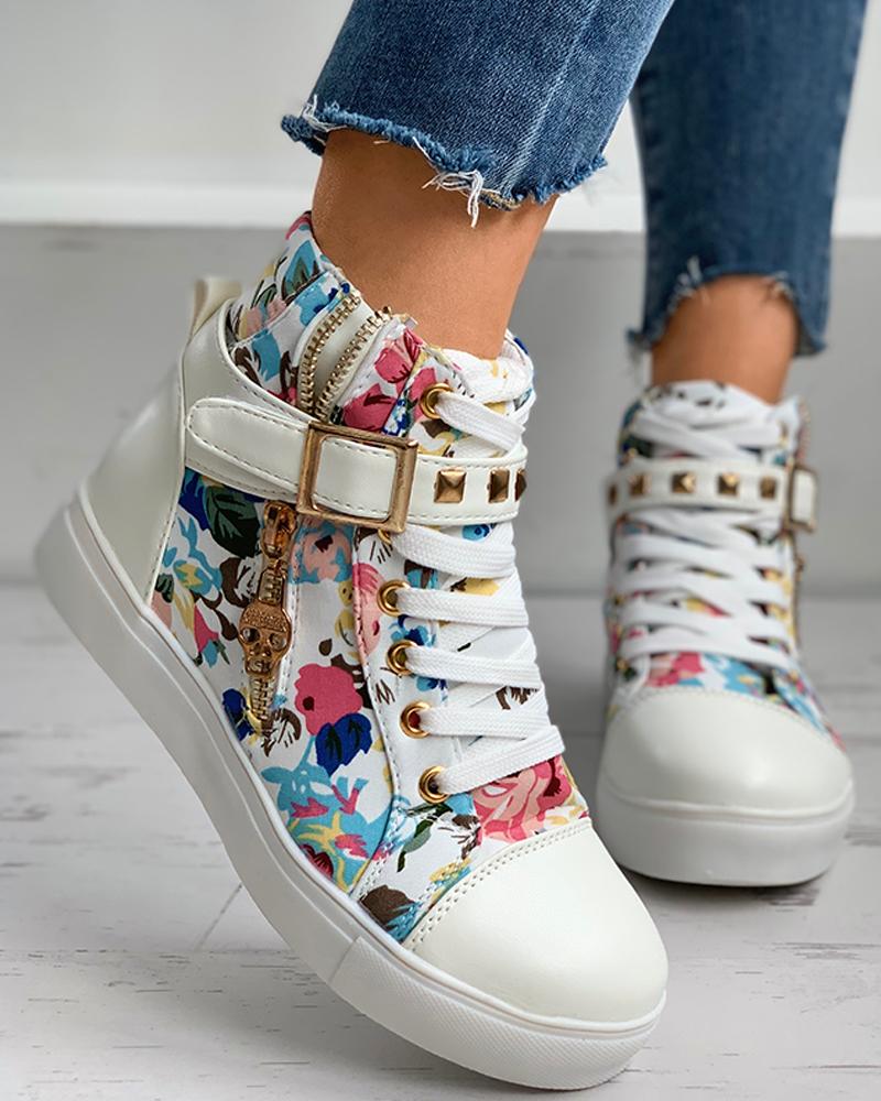 

Floral Print Lace-up Hidden Wedge Sneaker, Multicolor