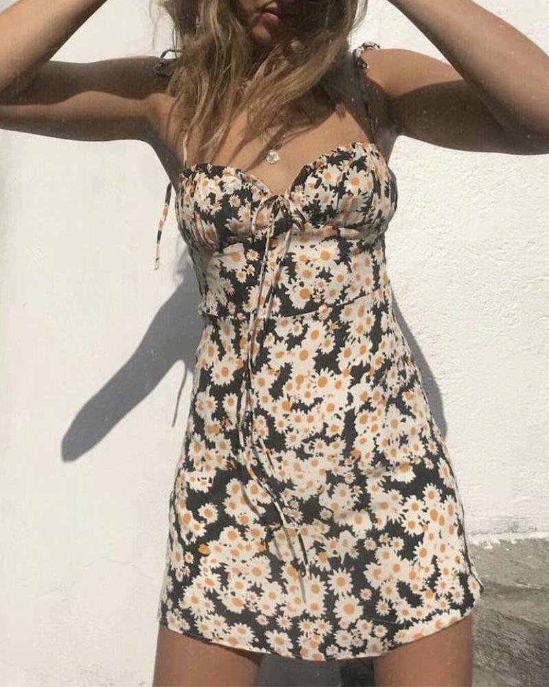 

Daisy Print Cami Mini Dress, Black&white