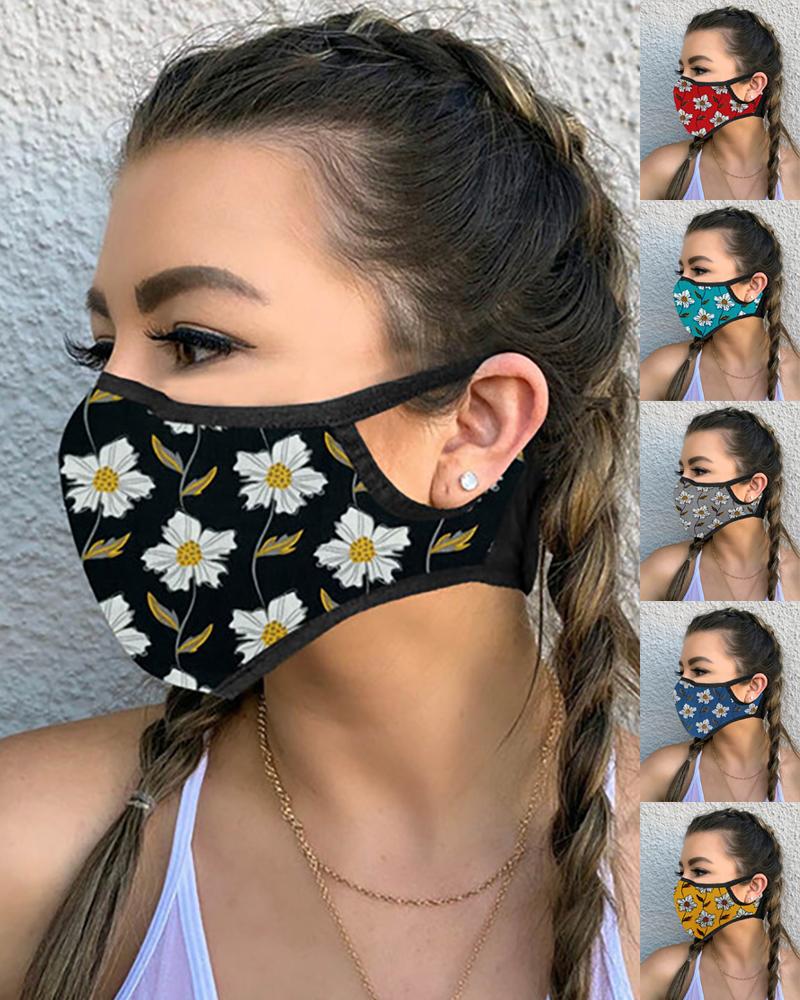 

Floral Leaf Print Breathable Mouth Mask, Black
