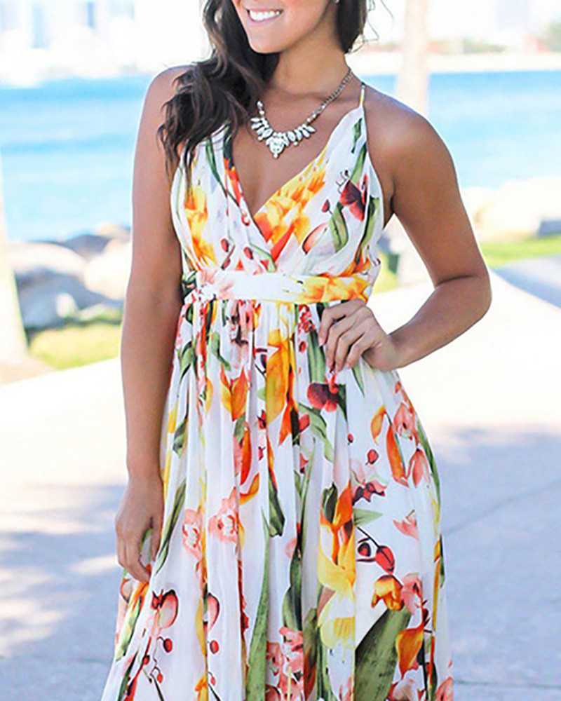 floral spaghetti strap maxi dress