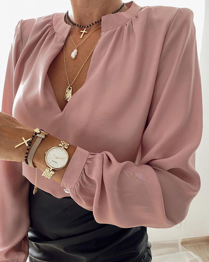 

Solid Long Sleeve Loose OL Blouse, Pink
