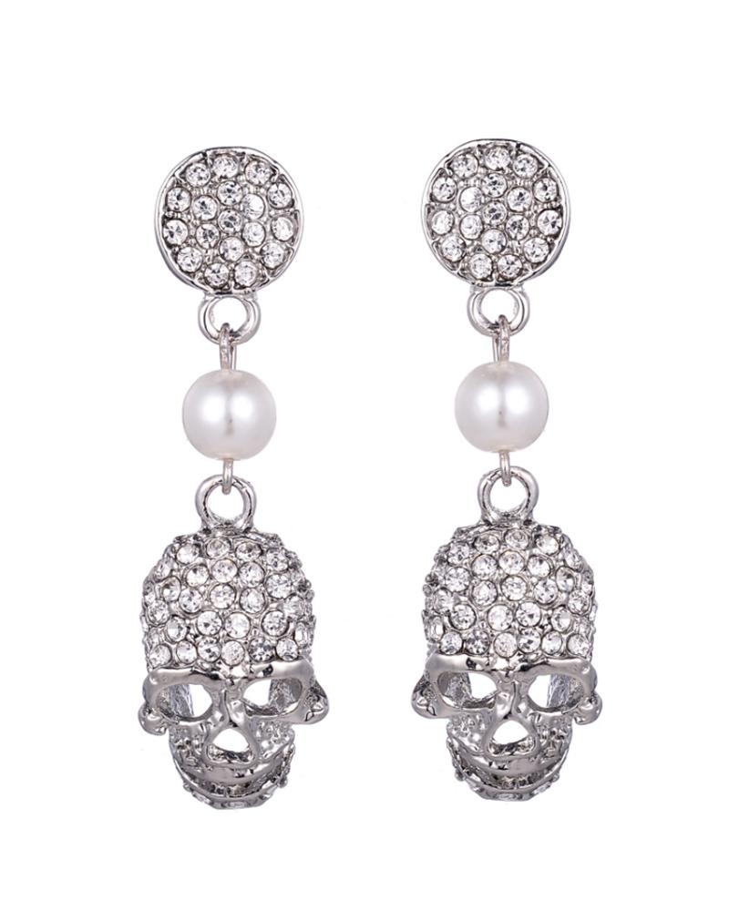 

Studded Skull Pattern Dangle Drop Earrings, Silver