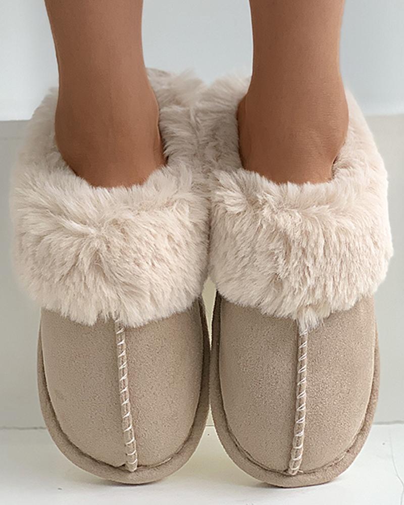 

Stitch Detail Warm Slippers, Khaki