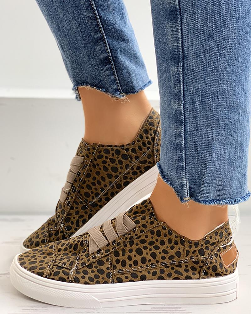 

Cheetah Solid Lace-Up Casual Sneakers, Leopard