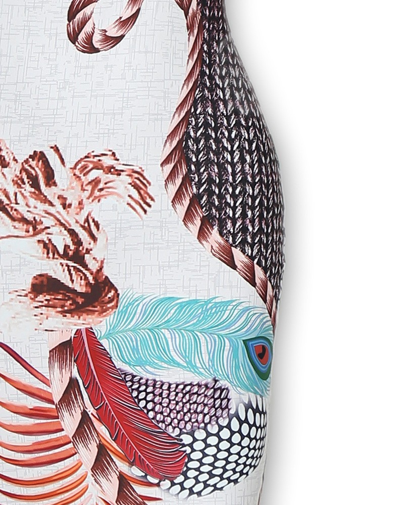 peacock feather print thigh slit slip dress