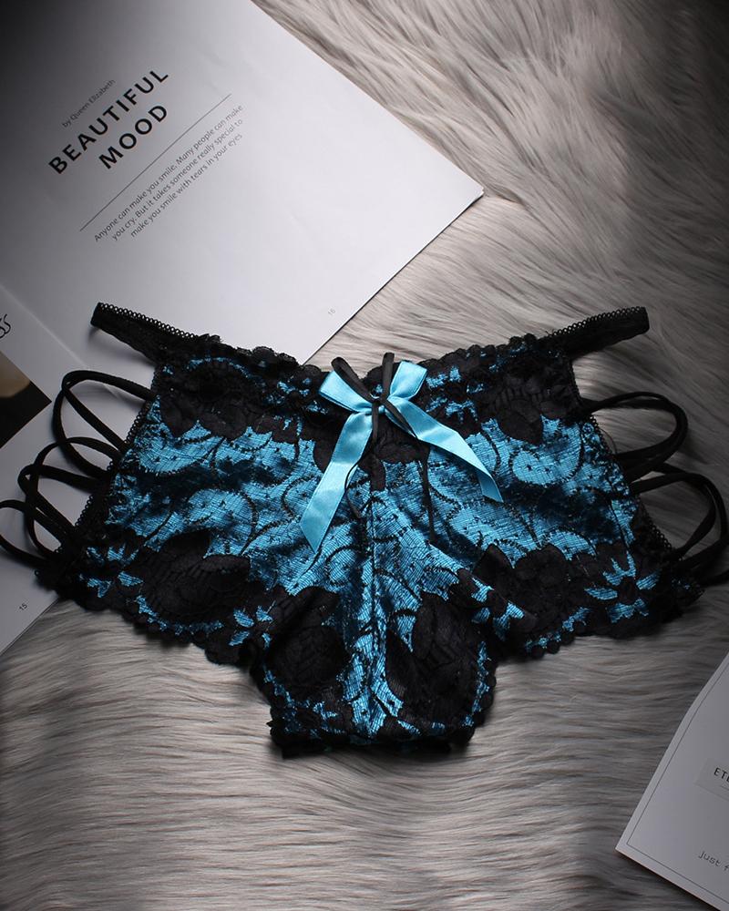 

Lace-up Hollow Out Lace Panty, Blue