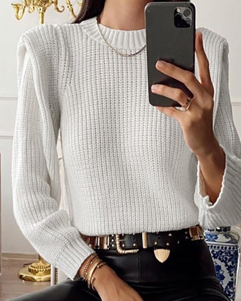 

Plain Long Sleeve Knit Sweater, White