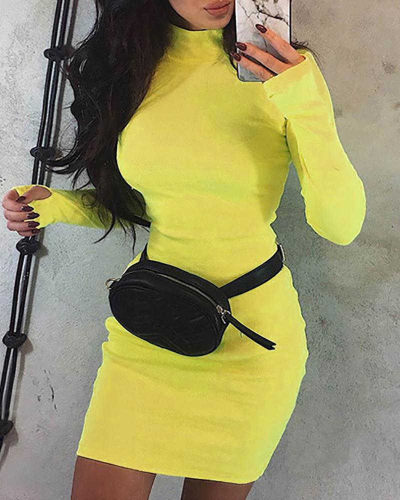 

Mock Neck Long Sleeve Mini Dress, Yellow