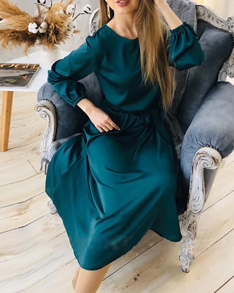 

Satin Lantern Sleeve Casual Dress, Green