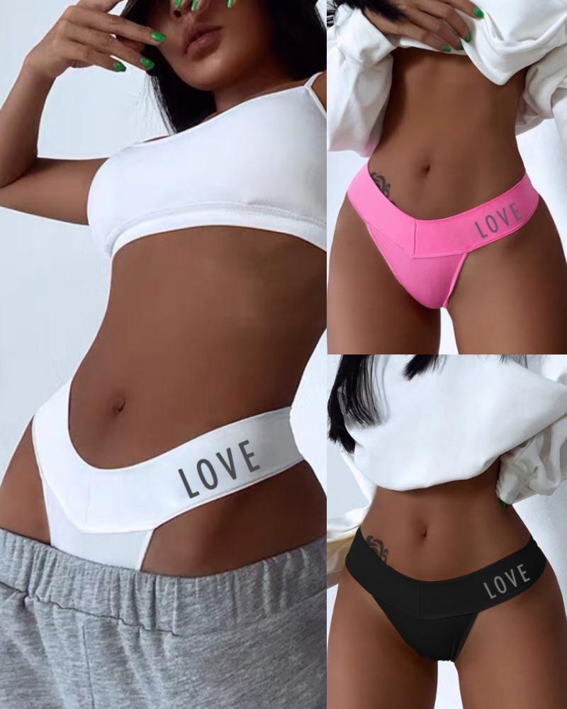 

Letter Strap Seamless Briefs Low Waist Fitness Thong Panty, White