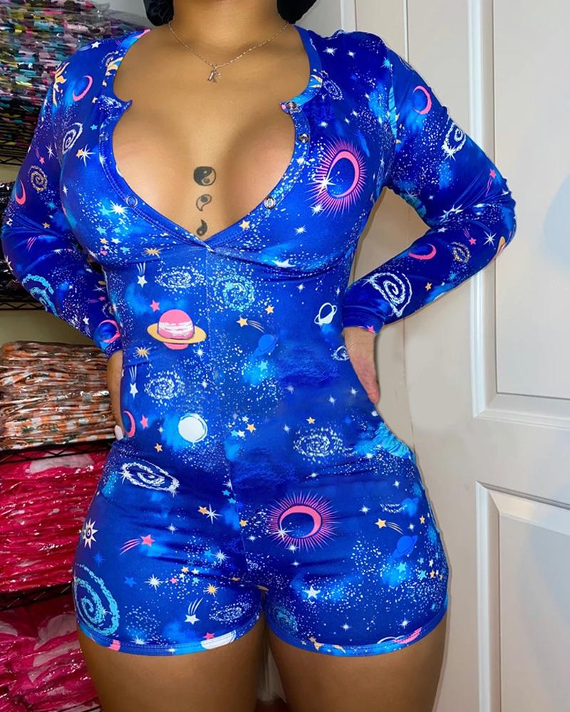 

Plus Size Mixed Print Plunge Onesie, Style3