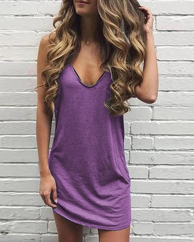 

V Neck Cami Mini Dresss, Purple