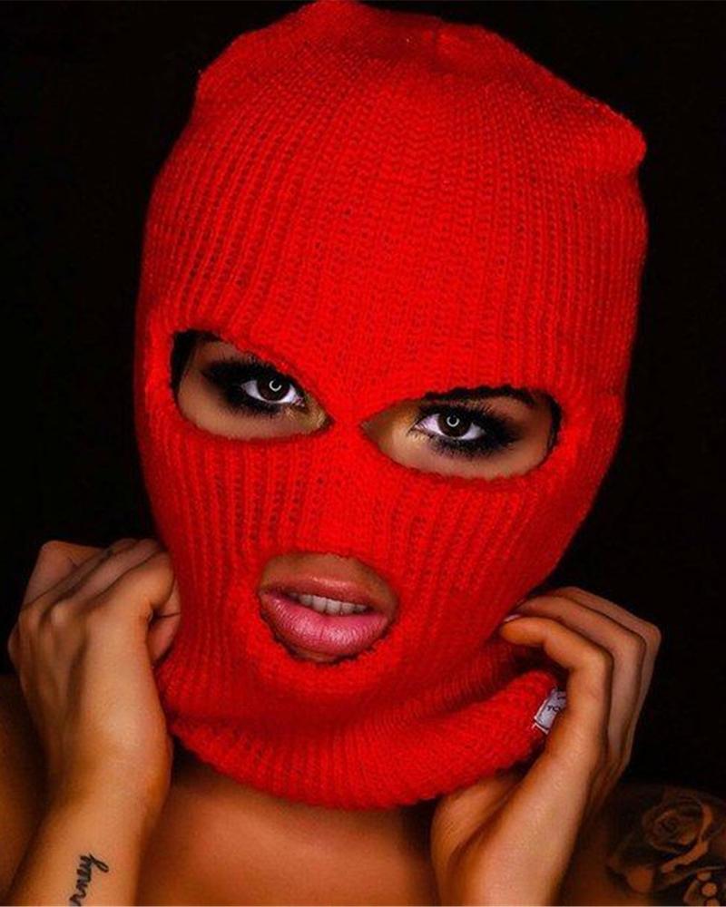 

3 Hole Warm Full Face Cap Knit Facekini, Orange