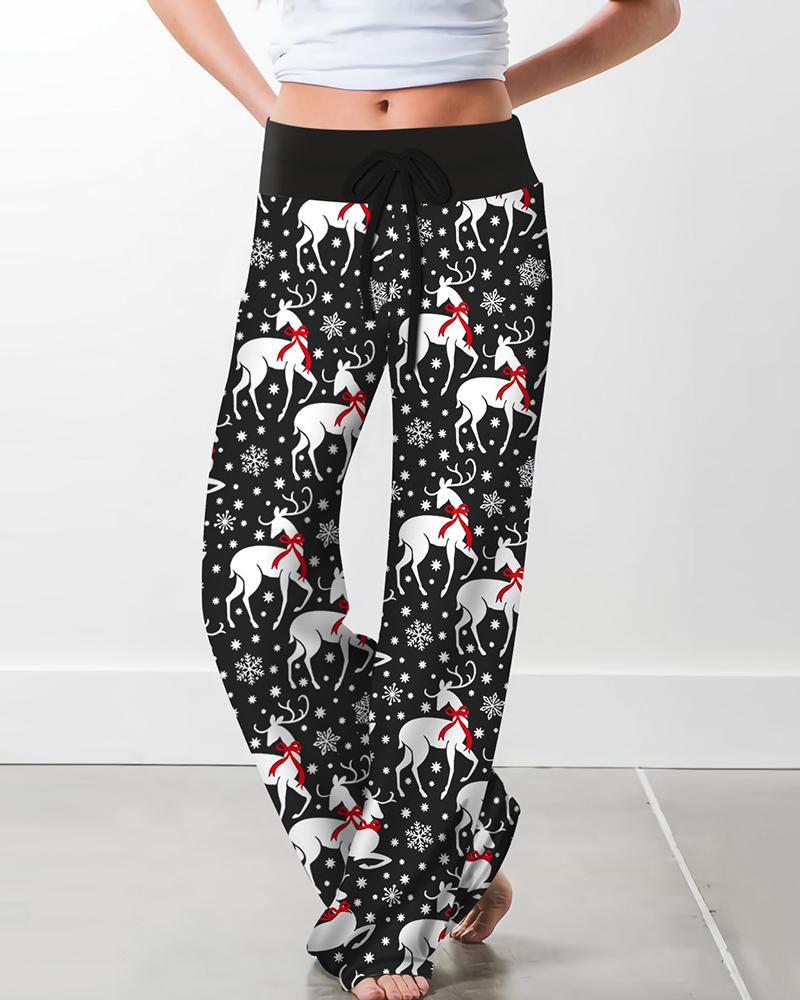 

Plaid / Floral / Christmas Print Drawstring Pants, Style5