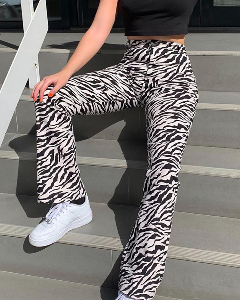 

Zebra Stripe Print High Waist Casual Pants